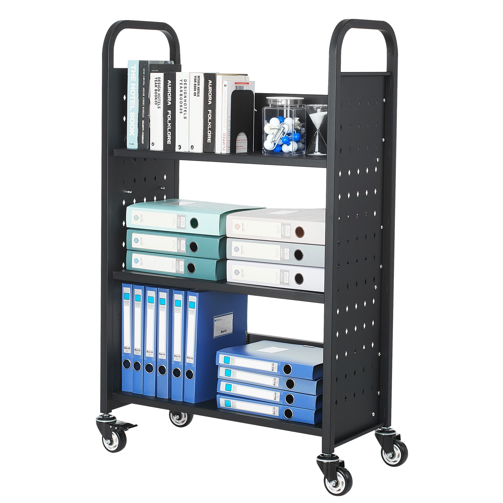 3-tier Rolling Book Cart With Single Sided Shelves In Black_voghion.com